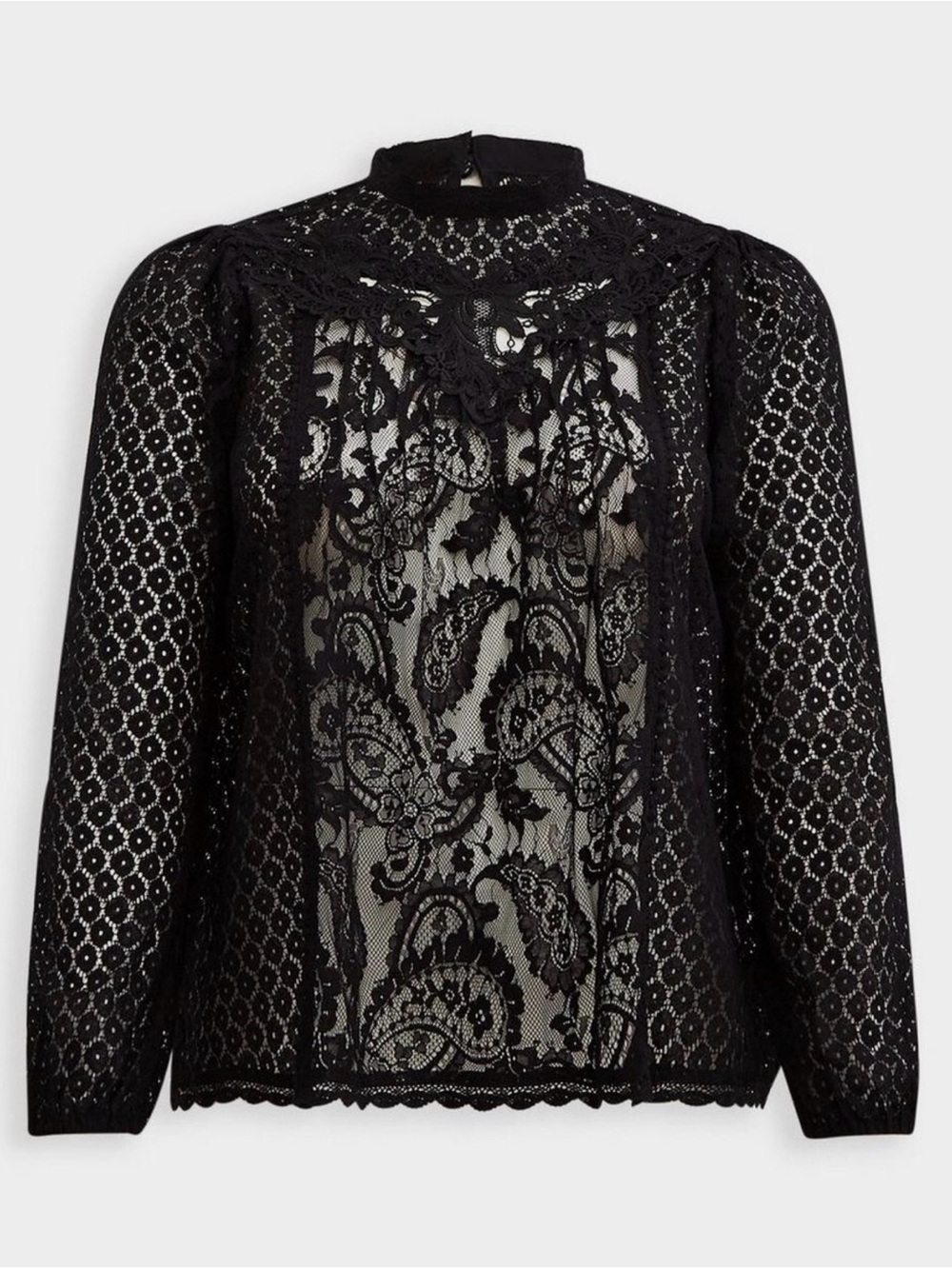 torrid Black Sheer Lace High-Neck Blouse size 2